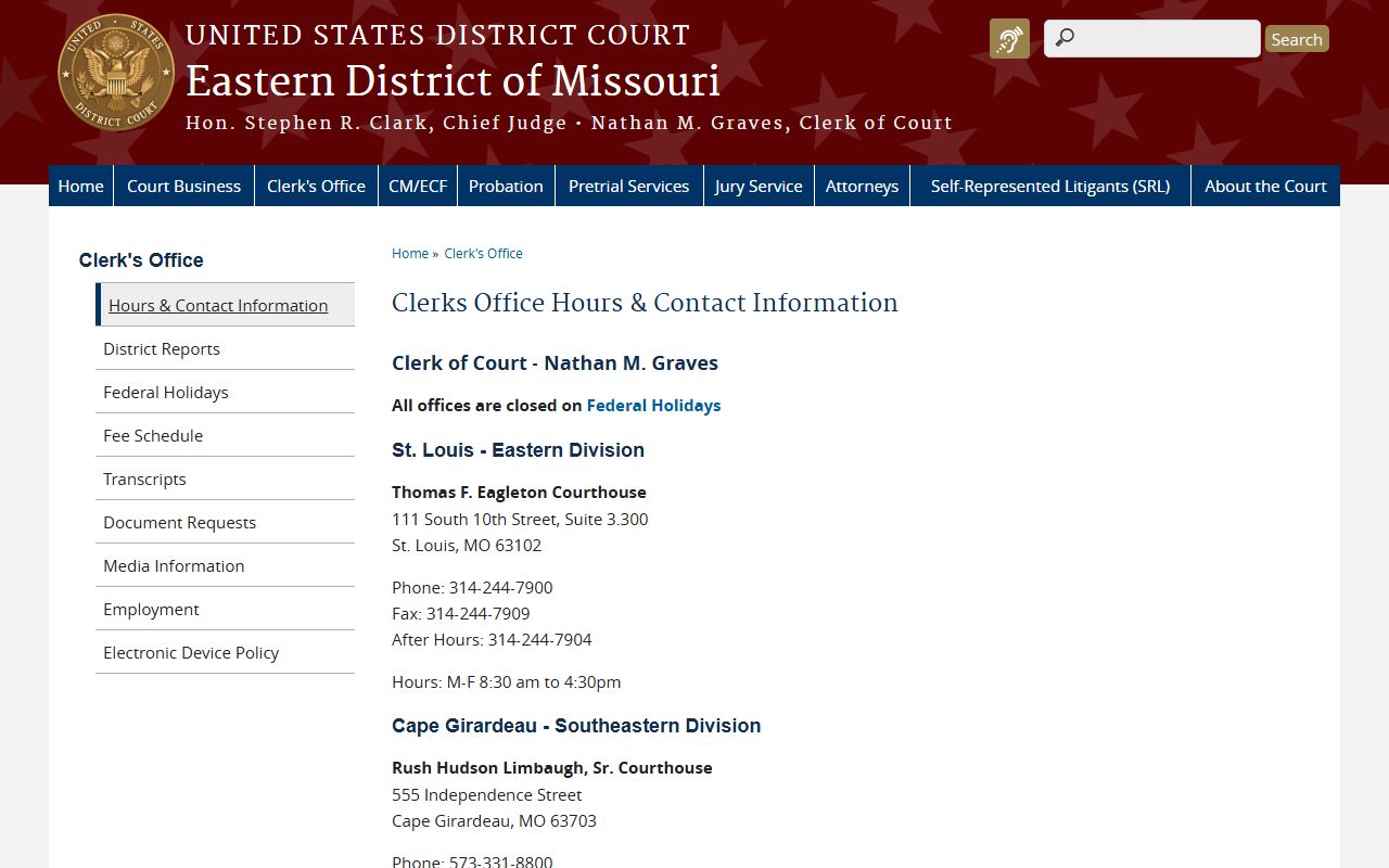 Cape Girardeau County Circuit Clerk records federal clerk contact information