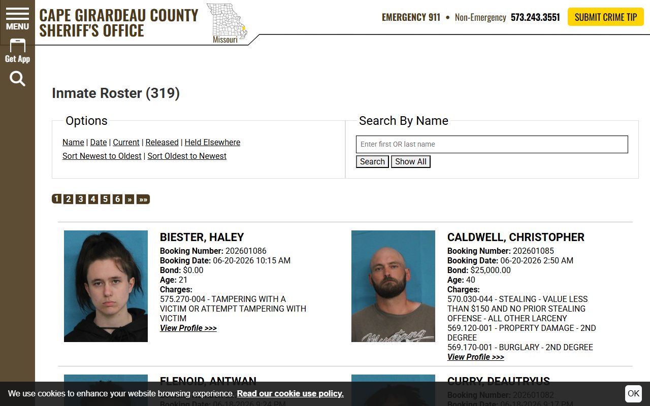 Cape Girardeau County arrest records current inmate roster charges