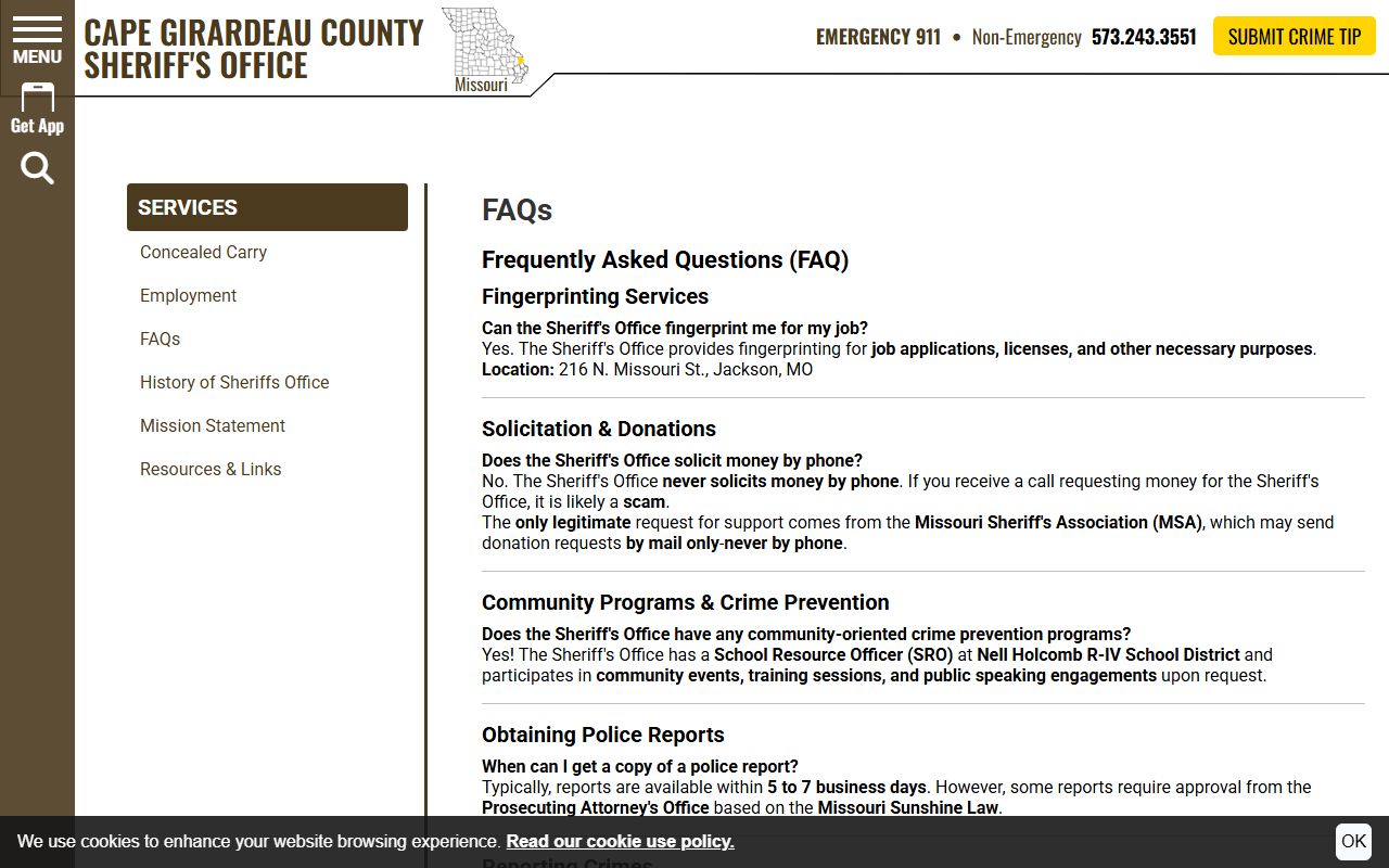 Cape Girardeau County arrest records sheriff FAQ reports