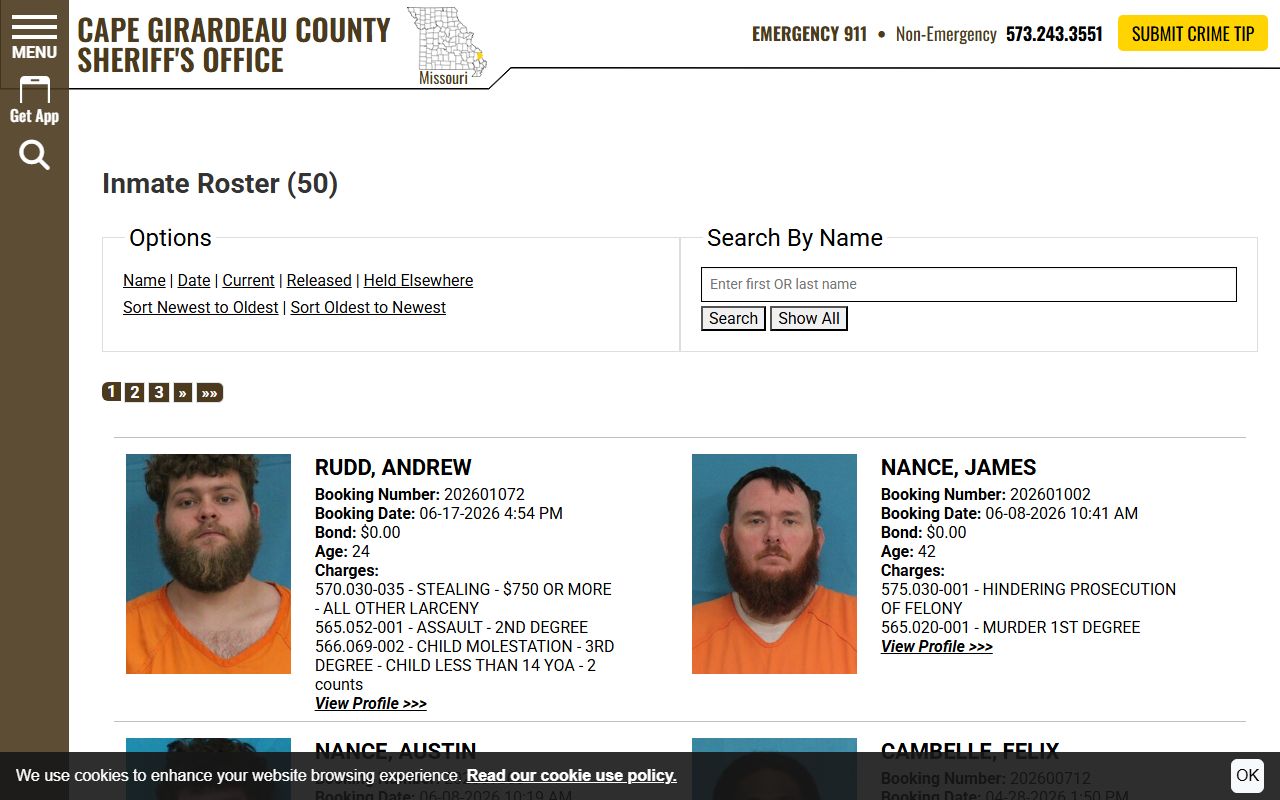 Cape Girardeau County arrest records held elsewhere roster