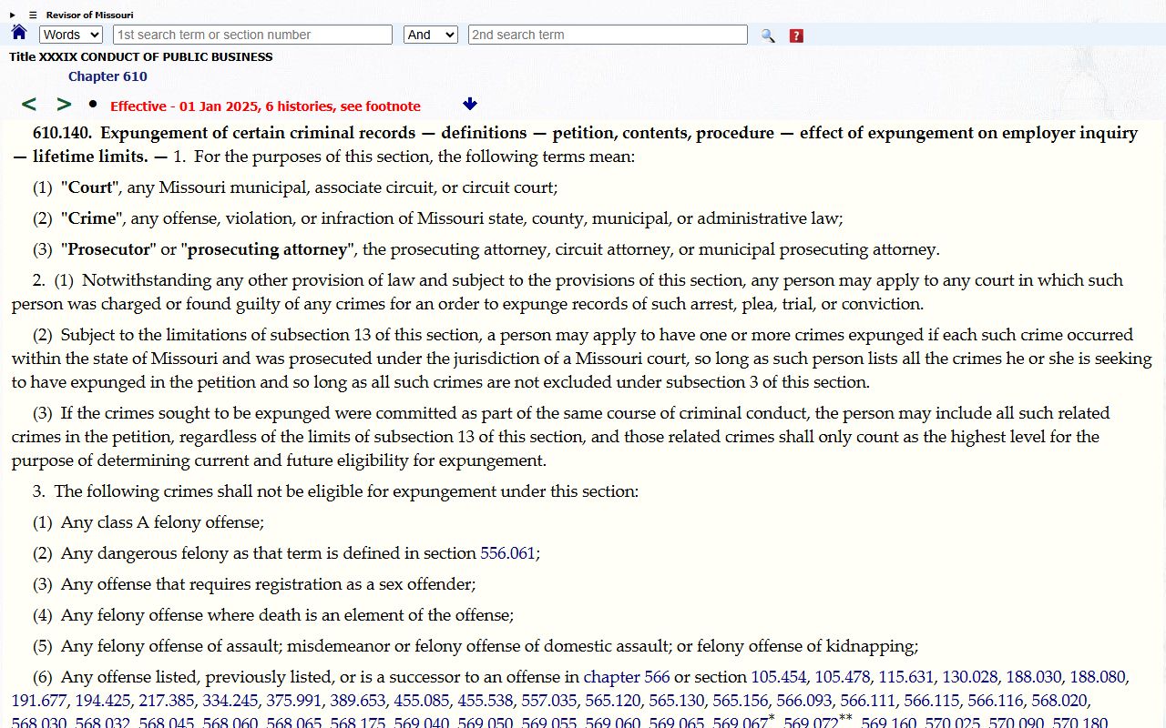 Cape Girardeau County criminal court records Missouri expungement statute