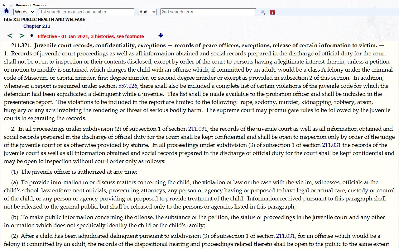 Cape Girardeau County criminal court records juvenile confidentiality statute