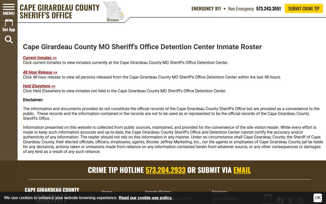 Cape Girardeau County court records inmate roster source