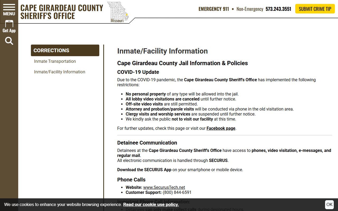 Cape Girardeau County inmate records jail facility information