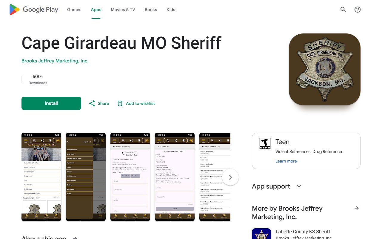 Cape Girardeau County inmate records Google Play sheriff app listing