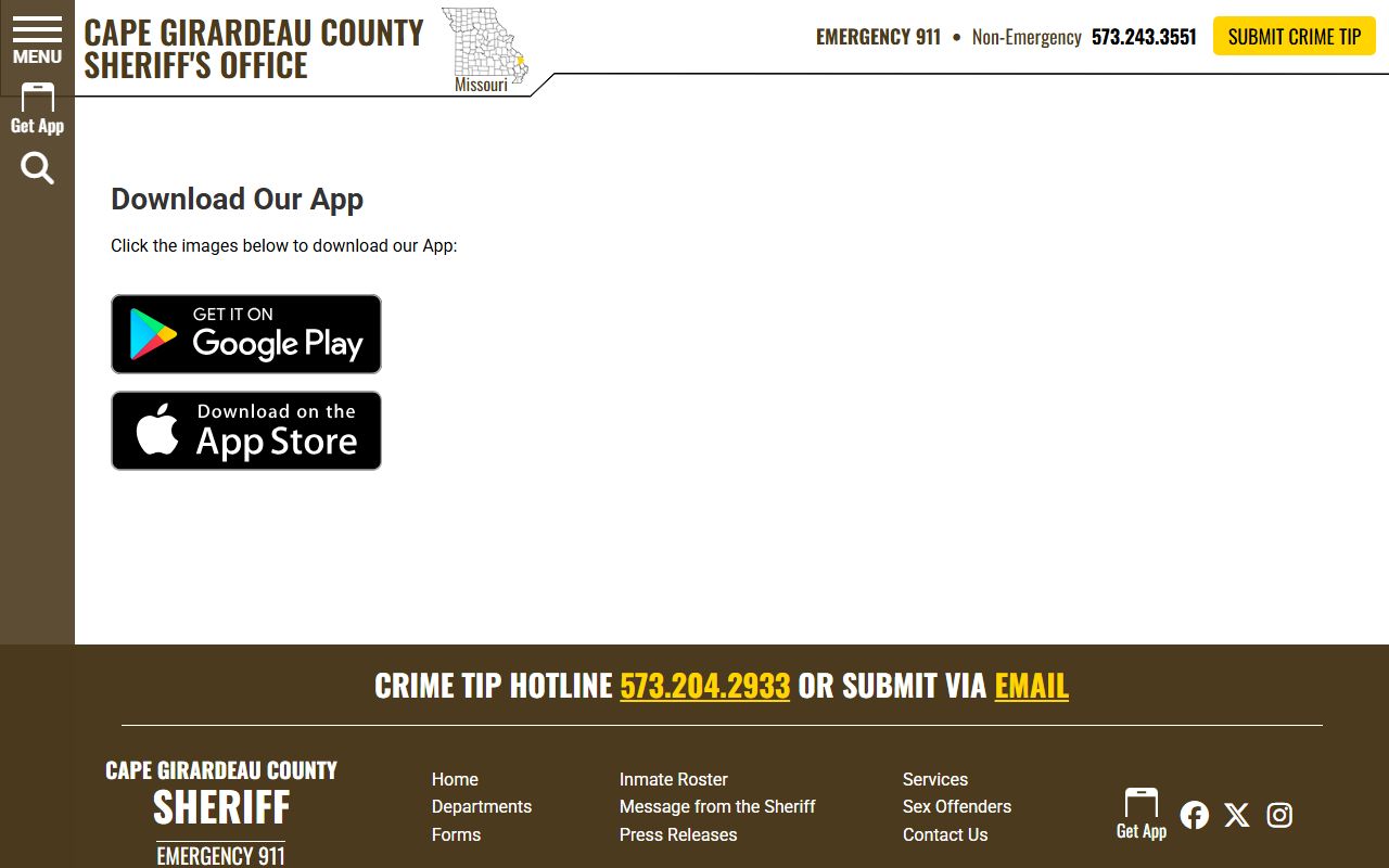 Cape Girardeau County inmate records sheriff app page